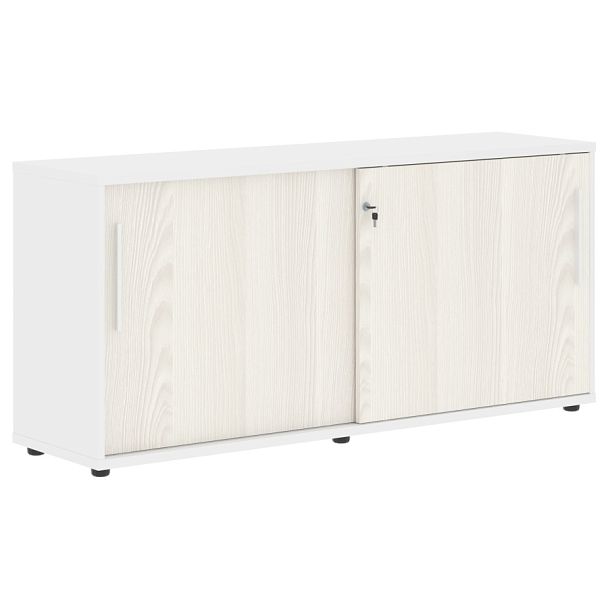 Шкаф низкий с дверьми купе ELC 1643 Ясень Траун/Белый/Белый 1606х430х750 EDIS - Вид 1