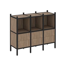 Loft Прямой стеллаж наборный VR.L-07 Дуб аризона/Чёрный металл 1278*446*1047 - Фото предпросмотра