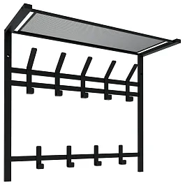 Вешалка настенная с полкой 2 яруса "Торонто-22", 585х670х270 мм, 9 крючков, металл, черная, ВСПТ22 Ч - Фото предпросмотра