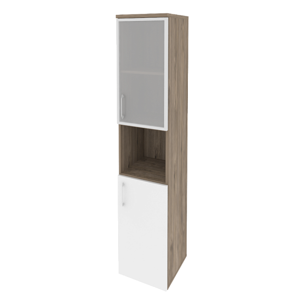 Onix Шкаф высокий узкий правый O.SU-1.4 R (R) Тиквуд темный/Белый бриллиант 400*420*1977 - Вид 1