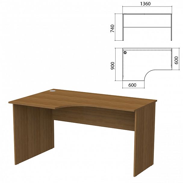 Стол письменный эргономичный "Бюджет", 1360х900х740 мм, левый, орех французский, 402662-190 - Вид 2