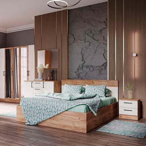 Спальня Вегас Кровать 1,4 дуб крафт табачный/дуб крафт белый - Вид 2