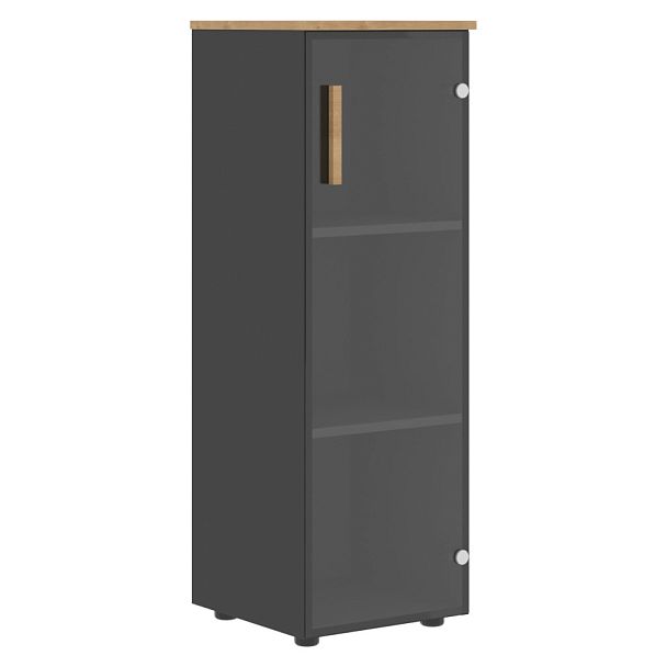 Шкаф колонка с стеклянной дверью и топом FMC 40.2 Прозрачное/Черный графит/Дуб Гамильтон 404х429х121 - Вид 1