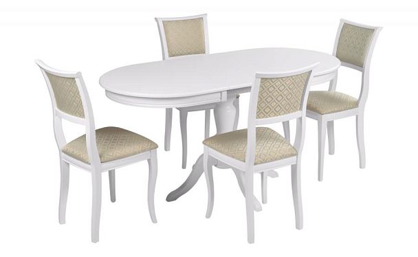 Обеденная группа стол Анфея 110(150)х75х76 Белый и 4 стула Камир Белый/Бирюзовый жаккард - Вид 1