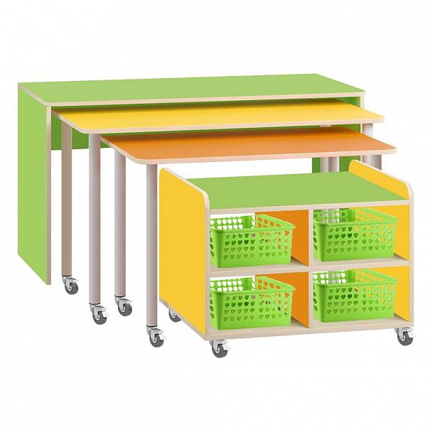 Стол трансформер набор 3 стола (1,2,3) + Тумба с Корзинами, опоры на колесах - Вид 1
