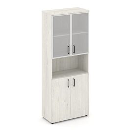 Стайл Проджект Шкаф высокий широкий SN.STS.E-106 Дуб Наварра/Сатин/Черный Ручки 796*400*1982 - Фото предпросмотра