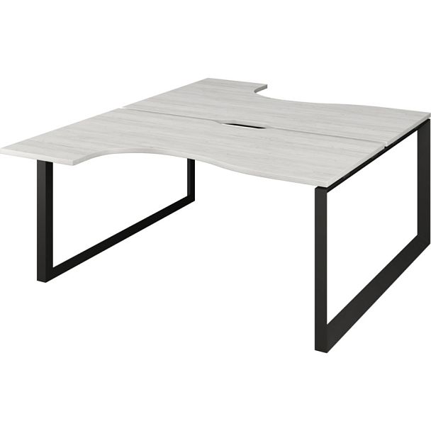 Бенч эргономичный на 2 рабочих места на металлокаркасе НТМП.О.Б2-040 Сосна винтер/Антрацит 1400x2036x750 Аргентум-МП - Вид 1