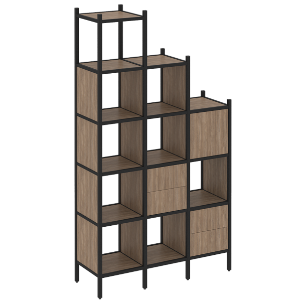 Loft Прямой стеллаж наборный VR.L-21 Дуб аризона/Чёрный металл 1278*446*2280 - Вид 1