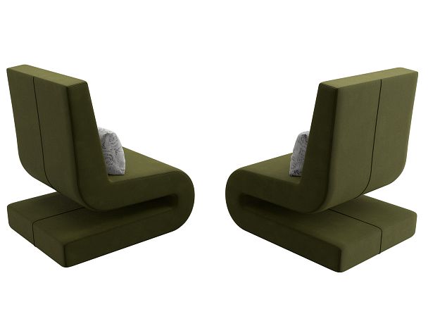 Кресло Волна (полностью микровельвет зеленый, подушки велюр серый с узором) - Вид 5