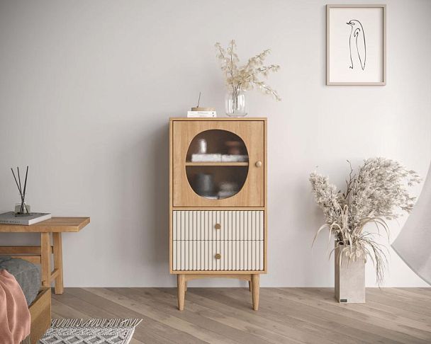 Высокая тумба Bubble с двумя ящиками арт BBL11, цвет - орех - Вид 2