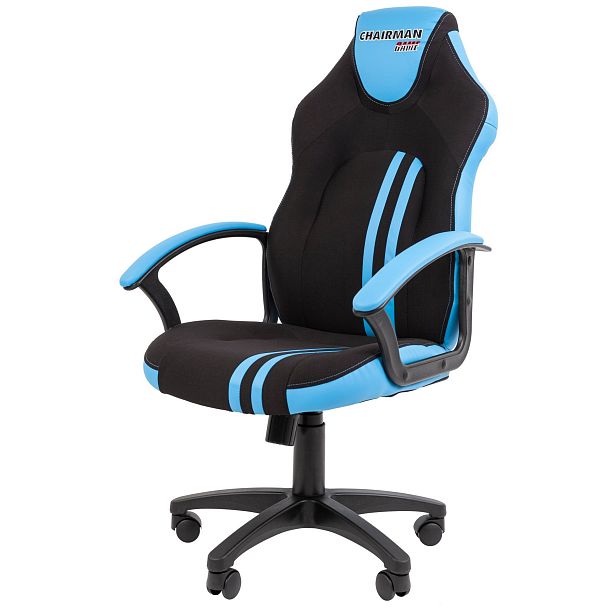 Кресло CHAIRMAN GAME 26, экокожа/ткань стандарт, черный/голубой - Вид 2