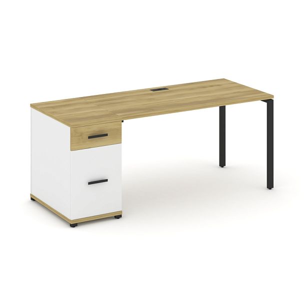 Concept Стол рабочий с 1 опорной тумбой CN.SP-407 W Дуб Винченцо/Белый Бриллиант/Металл Черный 1800*720*750 - Вид 1