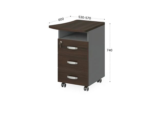 БЕРЛИН / BERLIN Тумба приставная правая 570х600х740 Венге/Серый - Вид 2