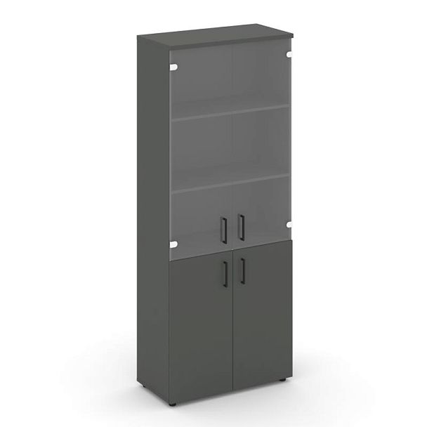 Стайл Проджект Шкаф высокий широкий SN.STS.E-102 Антрацит/Прозрачный/Черный Ручки 796*400*1982 - Вид 1