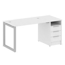Metal System Quattro Р. ст. с тумбой на О-образном м/к 50БО.РС-СТП-1.2 Белый/Серый металл 1612*720*750 - Фото предпросмотра