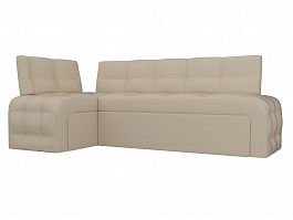 Кухонный угловой диван Люксор левый (полностью экокожа бежевая) - Фото предпросмотра