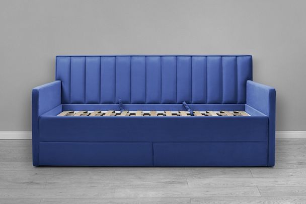 Кровать «Порше» с 2-мя боковинами и доп. спальным местом, синяя - Вид 2