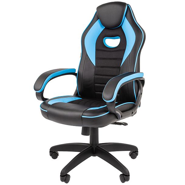 Кресло CHAIRMAN GAME 16, экокожа, черный/голубой - Вид 2