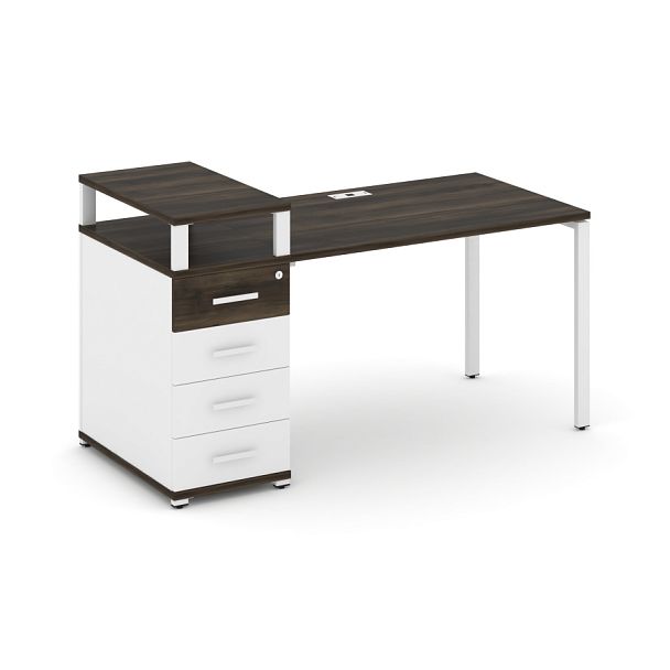 Concept Стол рабочий с 1 опорной тумбой CN.SP-410 W Дуб Мали/Белый Бриллиант/Металл Белый 1600*720*917 - Вид 1