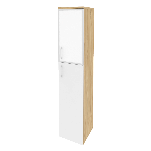 Onix Шкаф высокий узкий правый O.SU-1.7 R (R) white Тиквуд светлый/Белый бриллиант/Стекло white 400*420*1977 - Вид 1