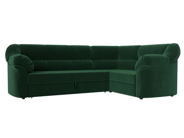 Диван угловой Карнелла правый (полностью велюр зеленый) - Вид 1