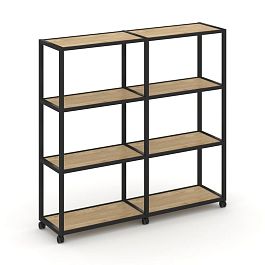 Shelf Mobile Стеллаж 4 уровня 2 секции VR.LT-STK-411.06 Тиквуд Светлый/Металл Черный 1170*400*1523 - Фото предпросмотра