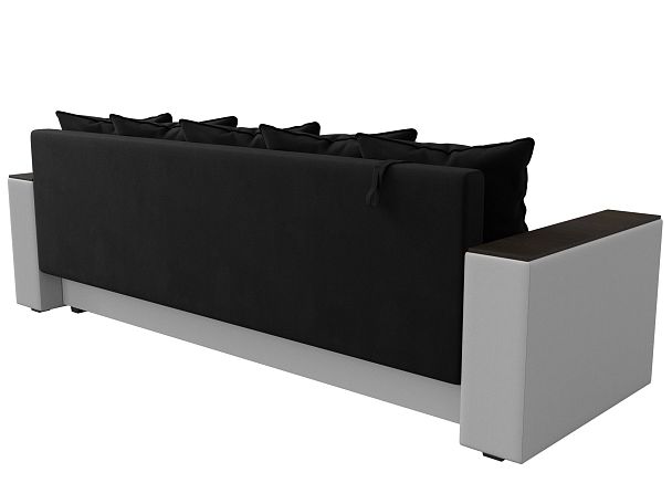 Диван прямой Дубай Лайт полки справа (основа микровельвет черный, компаньон экокожа белая) - Вид 6