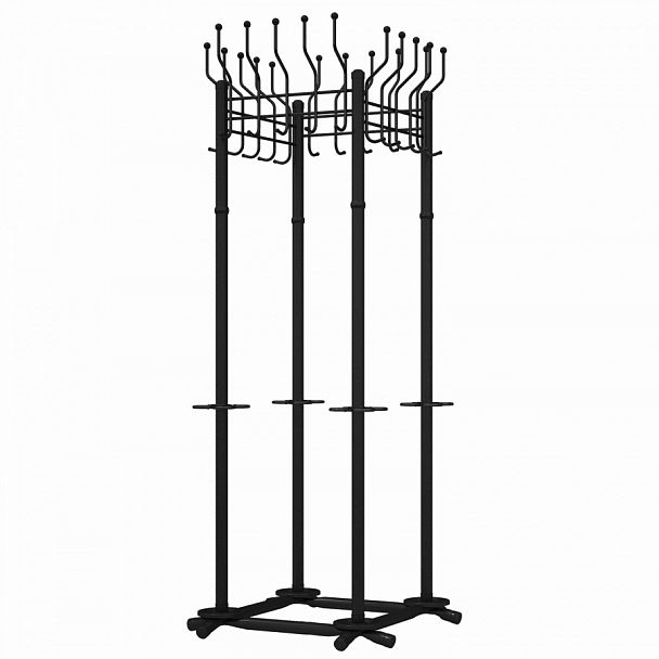 Вешалка напольная на 20 крючков с держателем для зонтов "Гардикс-4", металл, черная - Вид 1