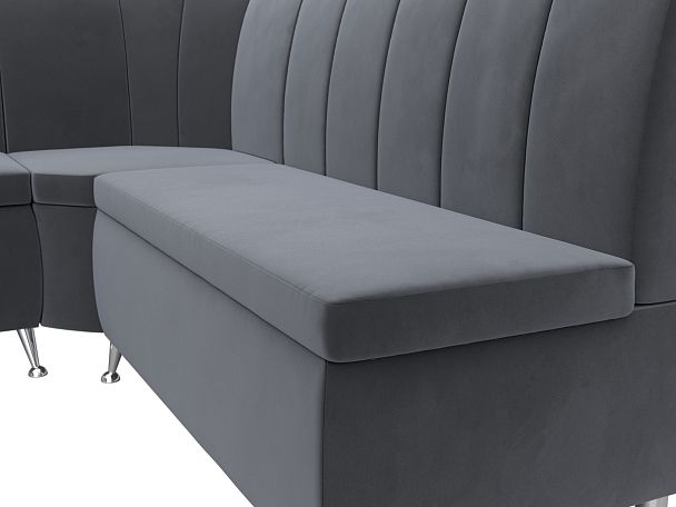 Кухонный угловой диван Кантри левый (полностью велюр серый) - Вид 4