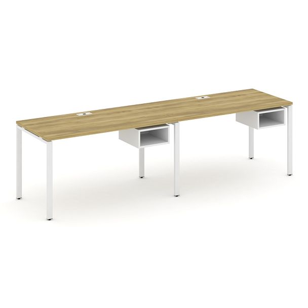 Concept Рабочая станция односторонняя с подвес. тумбами 2 места CN.ORS-103 Дуб Винченцо/Белый Бриллиант/Металл Белый 2760*720*750 - Вид 1