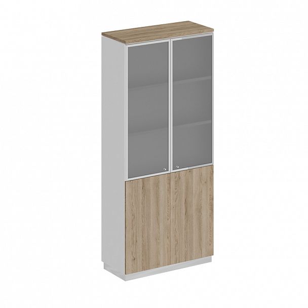 Шкаф для документов со стеклянными дверьми "City" СИ 308 дуб гладстоун светлый/белый премиум/дуб гладстоун светлый - Вид 1