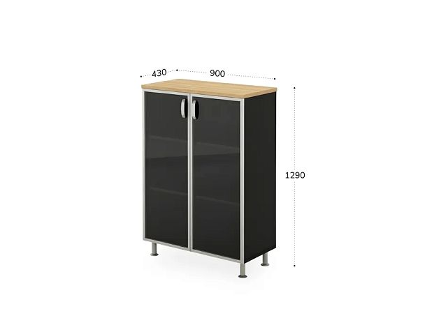 БЕРЛИН / BERLIN Стеллаж закрытый витрина стекло в раме 900х430х1290 Акация/Черный - Вид 2