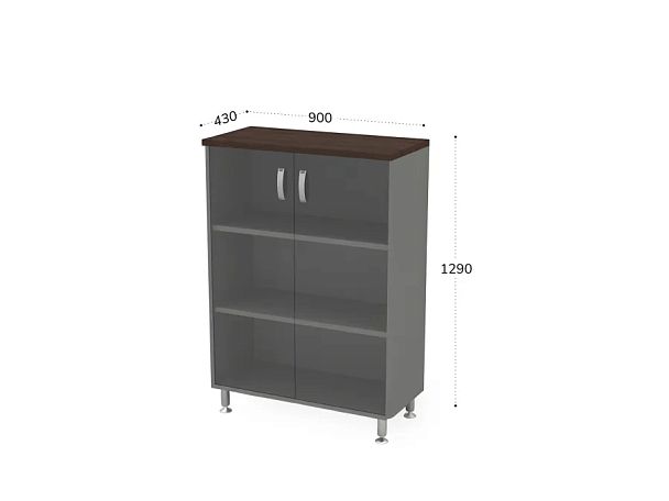 БЕРЛИН / BERLIN Стеллаж закрытый витрина стекло 900х430х1290 Венге/Серый - Вид 2