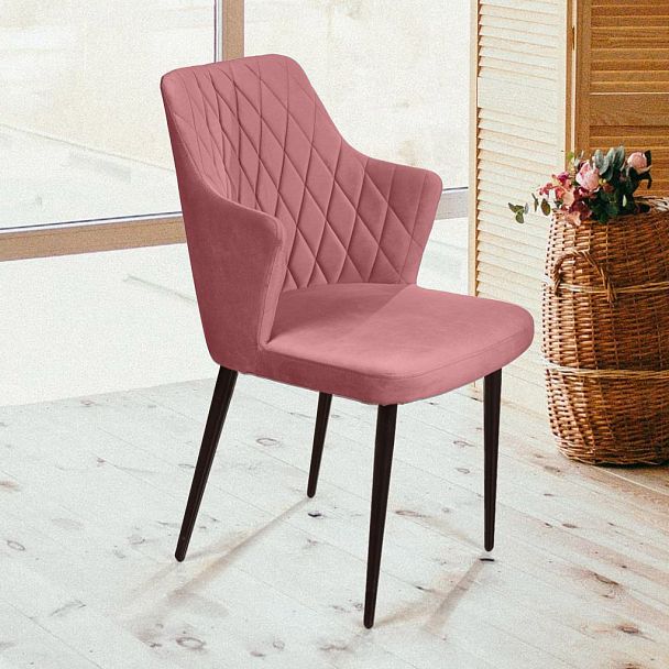 Стул с подлокотниками Hunt ромб, бархат пудровый 15 / чёрный конус - Вид 13