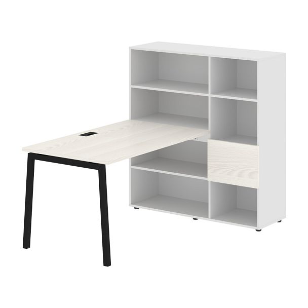 Стол-стеллаж ELRST 1213 Ясень Траун/Черный/Белый 1790х1250х1355 EDIS - Вид 1