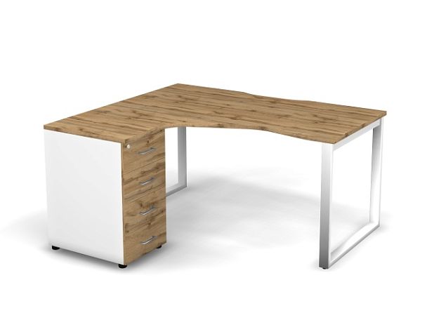 MATRIX 121S131-О Стол эгоном-й с тумбой L, пров-ик вырезной (O-опоры) 1580х1380х775 Дуб Крафт/Белый - Вид 1