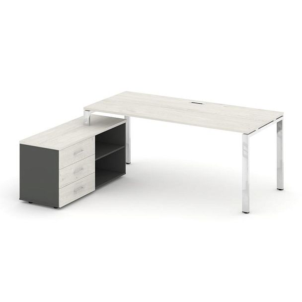 Стайл Проджект Директ Люкс / Style Project Direct Lux Стол письменный с греденцией левой M-SN-6P.SRG-025.M(L) Дуб Наварра/Антрацит/Дуб Наварра/Нержавеющая Сталь/Хром 1780*800*750 - Вид 1