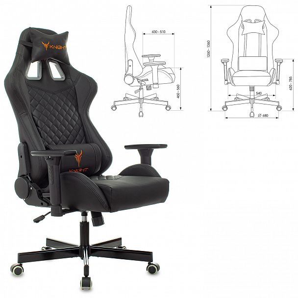 Кресло компьютерное Knight ARMOR, 2 подушки, экокожа премиум, черное, 1628888 - Вид 8