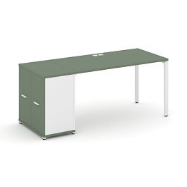 Concept Стол рабочий с опорным распаш. шкафом CN.SP-217 W Кобо/Белый Бриллиант/Металл Белый 1400*720*750 - Фото предпросмотра