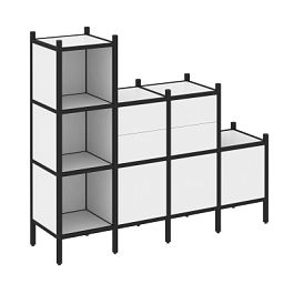 Loft Прямой стеллаж наборный VR.L-17 Белый бриллиант/Чёрный металл 1278*446*1458 - Фото предпросмотра