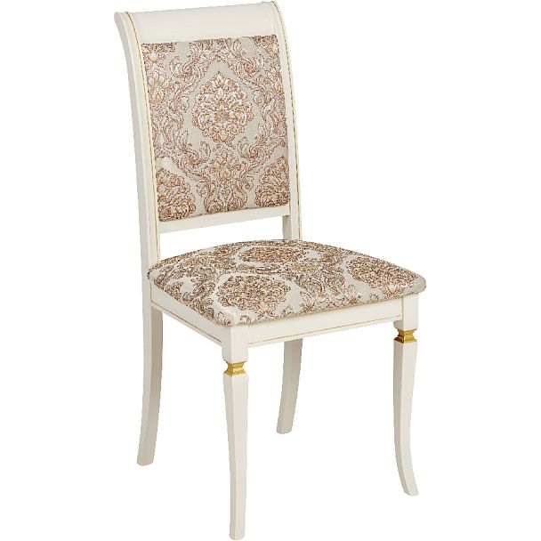 Стул деревянный с мягким сиденьем Бармс Слоновая кость золотая патина/Бежевый жаккард - Вид 3