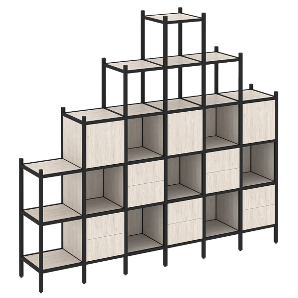 Loft Прямой стеллаж наборный VR.L-24 Денвер светлый/Чёрный металл 2526*446*2280 - Вид 1