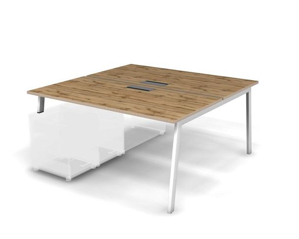 MATRIX 121В302-A Стол прямой, опора на тумбу, пров. Merida (А-опоры) 1580х1590х775 Дуб Крафт/Белый - Вид 1