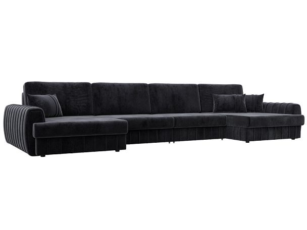 Диван П-образный Лига-057 НПБ Лонг Велюр темно-серый - Вид 1