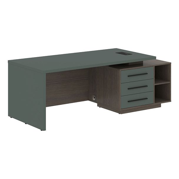 Стол руководителя с тумбой VCT 2190(R) Нефрит/Черный матовый/Дуб Сильвер 2100х900х750 VELION - Вид 1