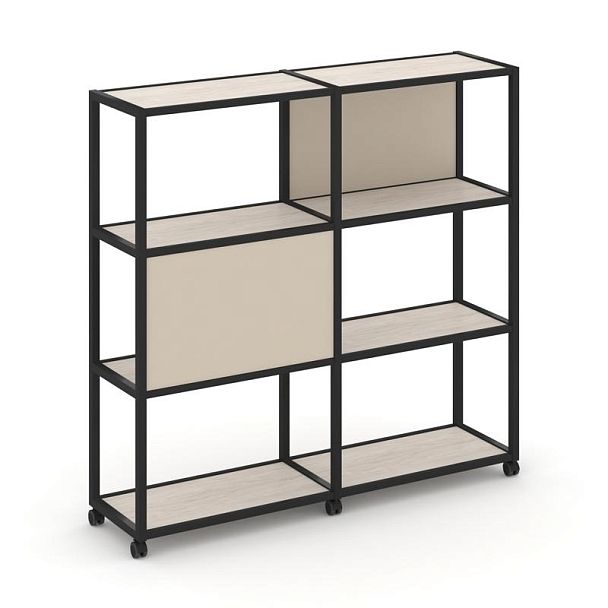 Shelf Mobile Стеллаж 4 уровня 2 секции VR.LT-STK-412.10 Денвер Светлый/Металл Черный/W-04 1970*400*1523 - Вид 1