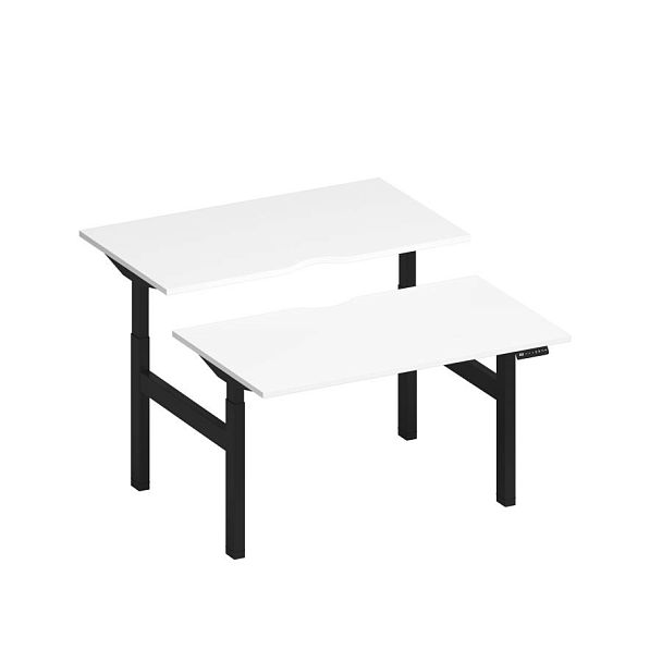 Рабочая станция на электроприводе с вырезами Elevo А2 ЧР 102.2 БП белый премиум / черный гладкий - Вид 1