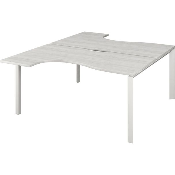 Бенч эргономичный на 2 рабочих места на металлокаркасе НТМП.П.Б2-040 Сосна винтер/Белый 1400x2036x750 Аргентум-МП - Вид 1