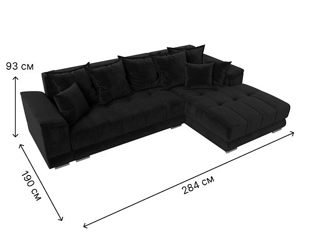 Угловой диван НордСтар правый угол Велюр черный - Вид 9