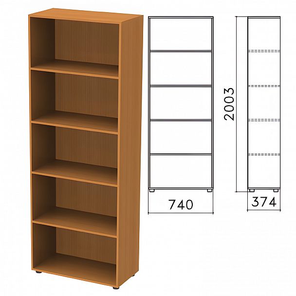Шкаф (стеллаж) "Фея", 740х370х2000 мм, 4 полки, цвет орех милан, ШФ14.5 - Вид 2
